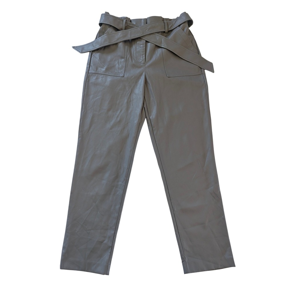 Calvin Klein Faux Leather Pants Women S Grey Tie Straight Leg‎ Paperbag Grey